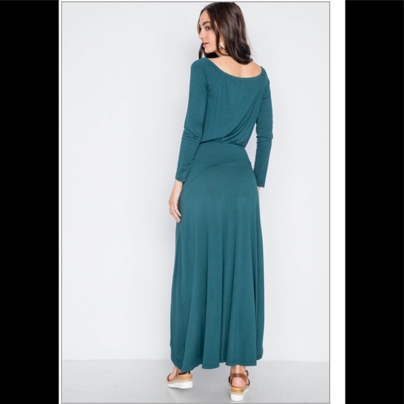Longsleeve sexy teal maxi dress beautiful - Picture 3 of 5